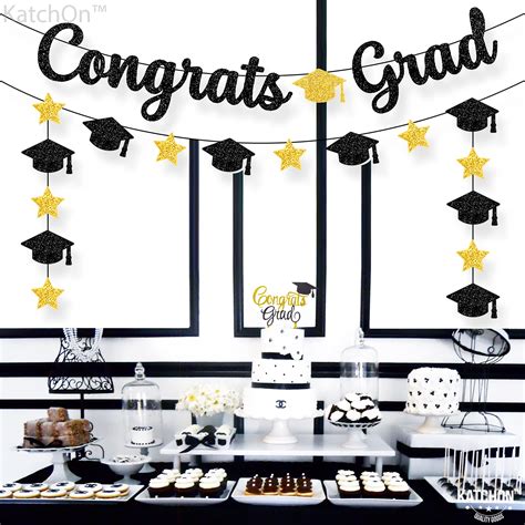 Buy Congrats Grad Banner, Black Glitter - 10 Feet and Cap Garland, No ...