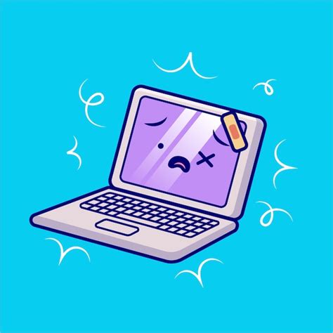 Cute laptop broken cartoon vector icon illustrationtechnology object ...