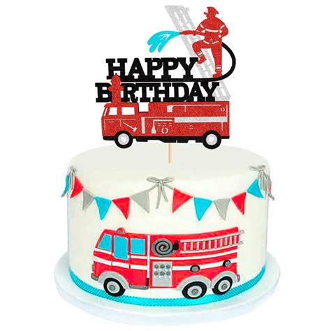 Firefighter Birthday Cake Decorations Fire Truck Firefighter Cake Decor ...
