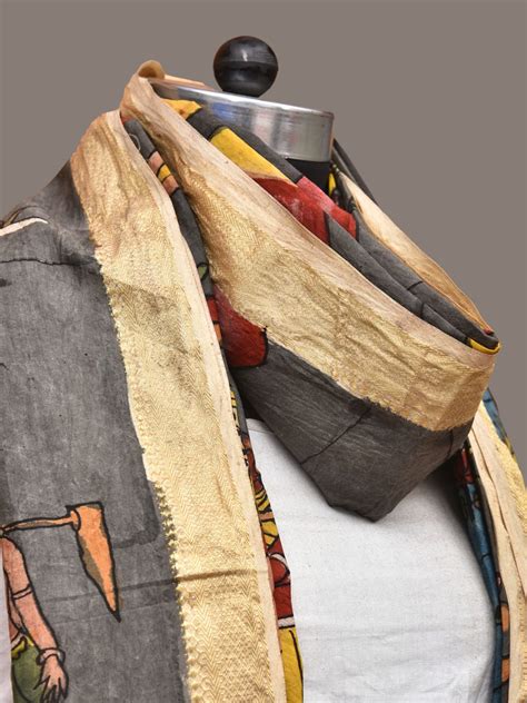 Grey Kalamkari Hand Painted Sico Dupatta with Village Theme Design ds3 ...
