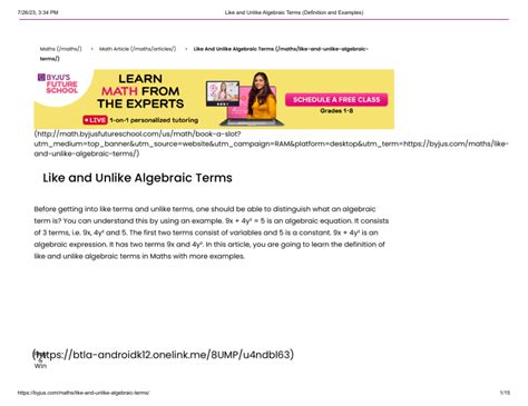 Like and Unlike Algebraic Terms Explained