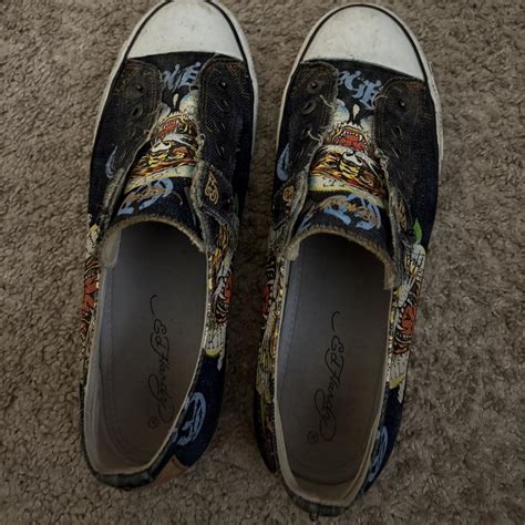 ed hardy converse shoes size 9 #edhardy... - Depop