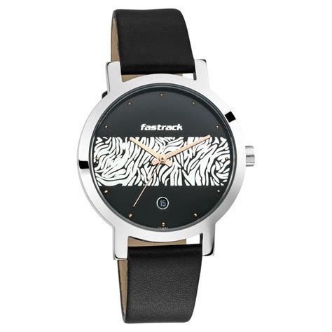 Fastrack Animal Print Quartz Analog with Date Black Dial Leather Strap ...