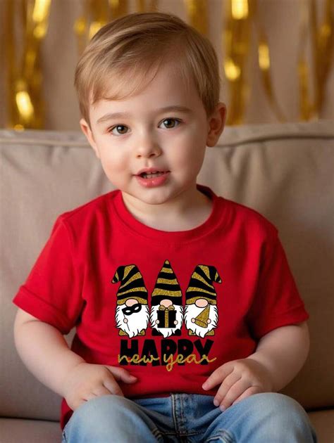 Young Boy Stylish Creative Cartoon & Text New Year Pattern Casual Short ...