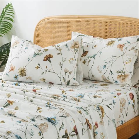 Amazon.com: Zusbest Floral Bed Sheets Queen Size 100% Percale Cotton ...