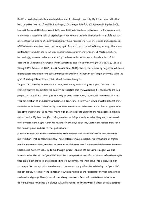 Eastern vs western - ..... - Positive psychology scholars aim to define ...