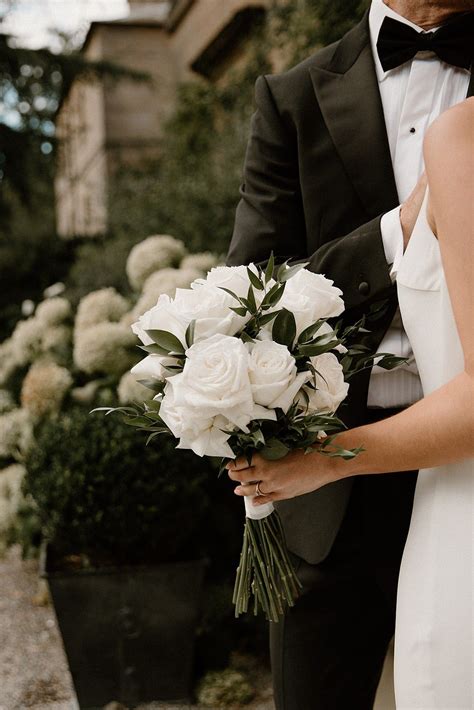 Reflexed White Rose & Foliage Bouquet for this Black Tie Wedding ...