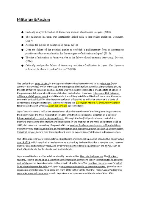 Analysis of Militarism and Fascism in Japan (SLS) - Essay Notes - Studocu