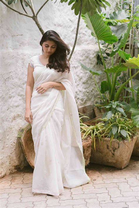 Buy White Chanderi Saree with Lace Border | Studio Bustle