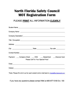 Fillable Online North Florida Safety Council MOT Registration Form Fax ...