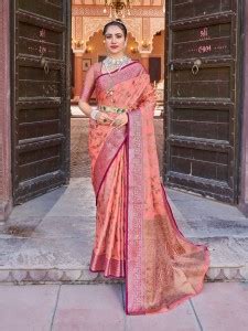 Buy Tasrika Woven Kanjivaram Silk Blend Orange Sarees Online @ Best ...