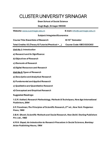 IGECO23CX02 - Essentials of Research Syllabus IG 10th Semester Notes ...