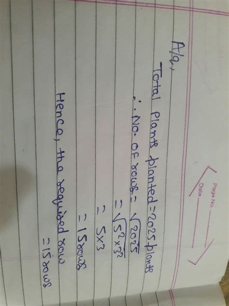 2025 plants are to be planted in a garden in such a way that each row ...