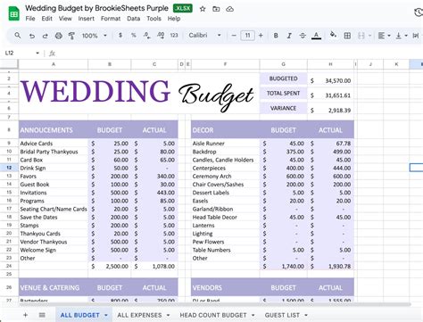Wedding Budget Planner Spreadsheet: Excel & PDF Template - Etsy