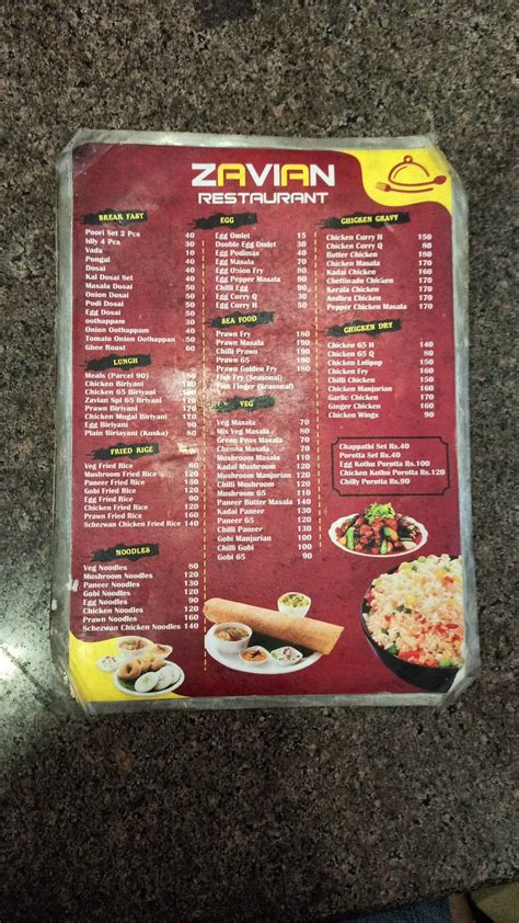 Menu at Zavian Restaurant, Chennai