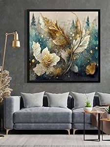 999STORE white flower with golden leaf art modern paintings for living ...