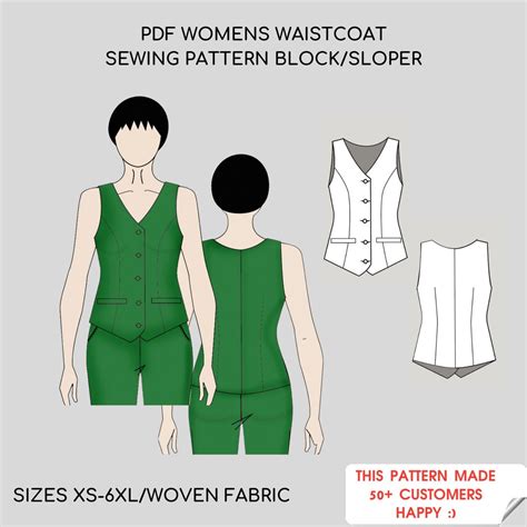 Buy Women's Waistcoat Sewing Pattern Block Vest Pdf Pattern V-neck ...