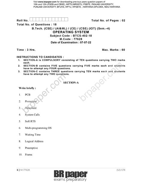 OS(4th)May2022 - Lecture notes - 1 | M-77628 (S2)- Roll No. Total No ...