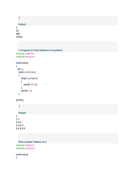 Image result for C Program to Print Number Pattern