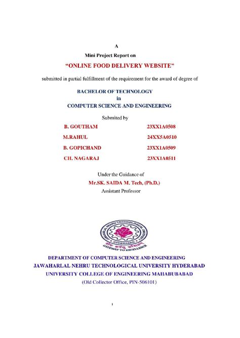 B.Tech Mini Project Report: Online Food Delivery System (CSE) - Studocu
