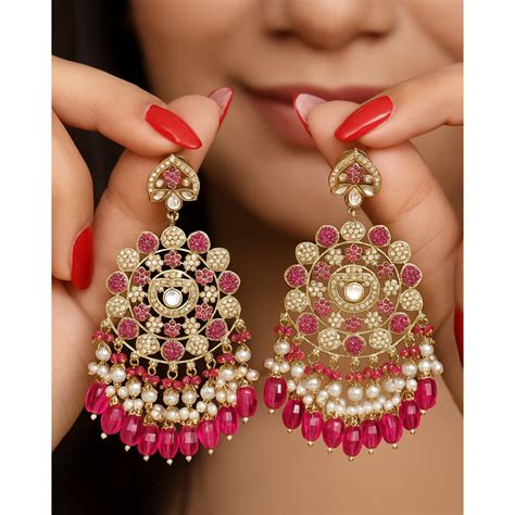 Chandbali Earrings - Indian Ethnic Wedding Jewelry with Pearl Drops ...