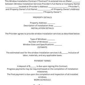 Image result for Window Installation Contract Sample