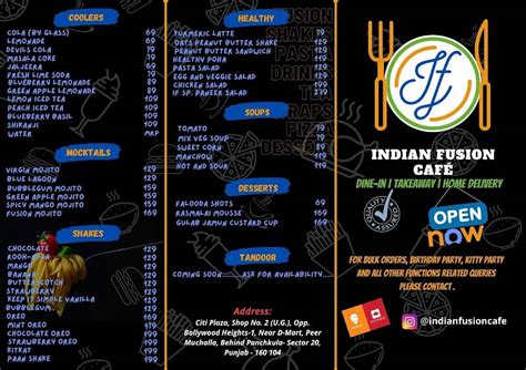 Menu at Indian Fusion Cafè, Panchkula