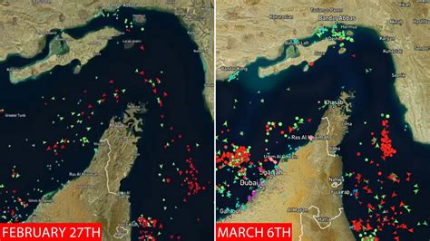 Map shows dwindling shipping through Strait of Hormuz since Iran attack
