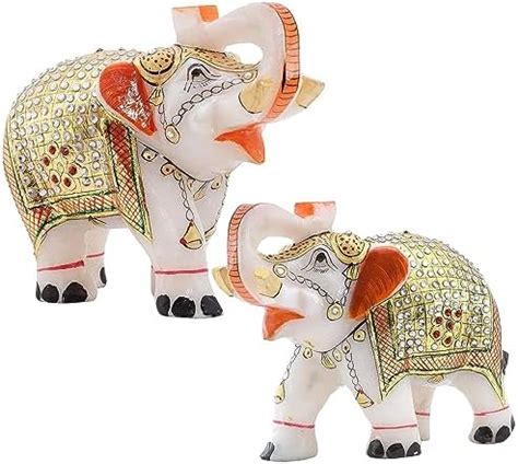 KRAFTSKALA Marble Elephants Pair Set of 2 Showpieces Size 4 inch ...