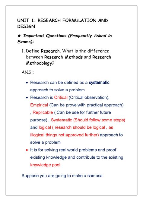 MAKAUT 2022: Important Questions on Research Formulation & Design - Studocu
