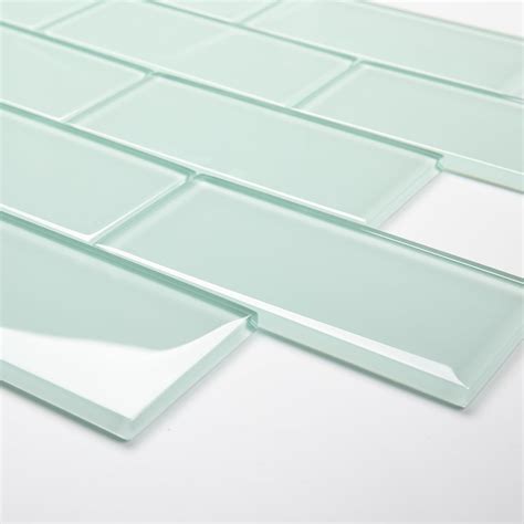 Adedeo Glass Subway Tile 3 x 6 Inch Pale Green for Kitchen Backsplash ...