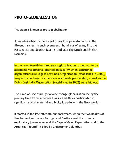 Proto Globalization - Useful - PROTO-GLOBALIZATION The stage is known ...