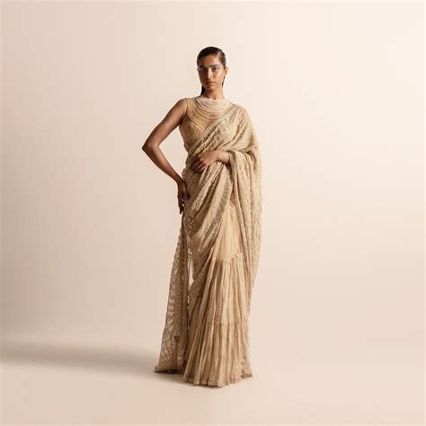 TISSUE CHANDERI SAREE WITH GOLD STATEMENT BLOUSE – Abhishek Sharma