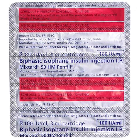 Mixtard 50 HM 100IU/ml Penfill 5 x 3 ml Price, Uses, Side Effects ...