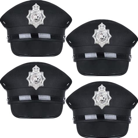 SATINIOR 4 Pieces Black Police Hat Cop Captain Hat Police Officer ...