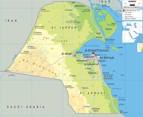 Physical Map of Kuwait - Ezilon Maps