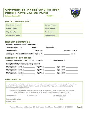 Fillable Online OFF-PREMISE, FREESTANDING SIGN PERMIT APPLICATION FORM ...
