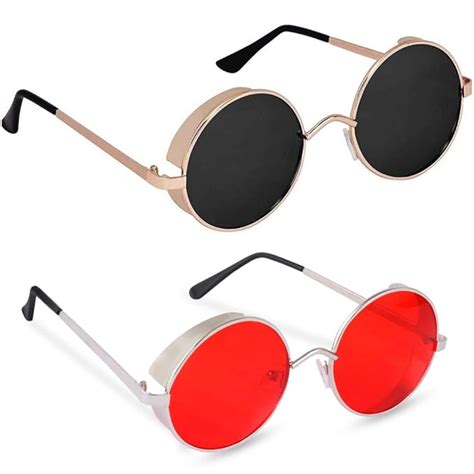 Buy Dervin Round shape Sunglasses Goggles for Men and Women (Black, Red ...