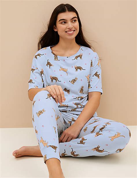 Buy Cotton Rich Cat Print Pyjama Set at Marks & Spencer