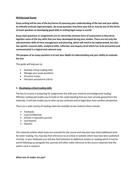 Writing Legal Essays - Writing Legal Essays Essay writing will be one ...