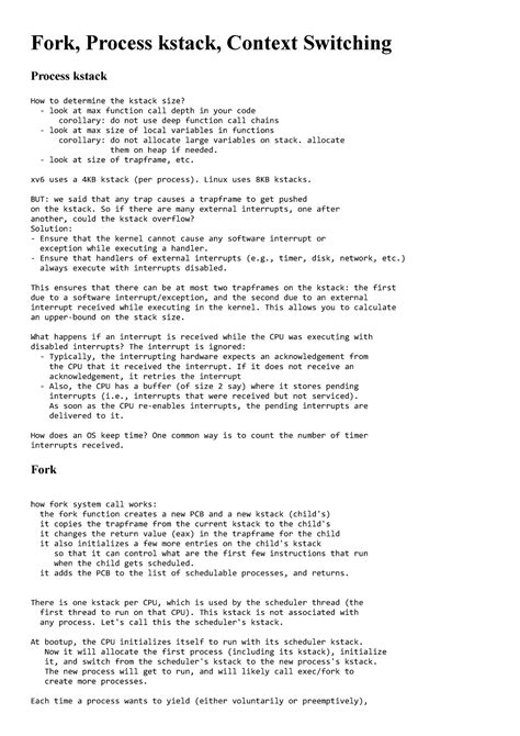 L18 - Operating Systems - Fork, Process kstack, Context Switching ...