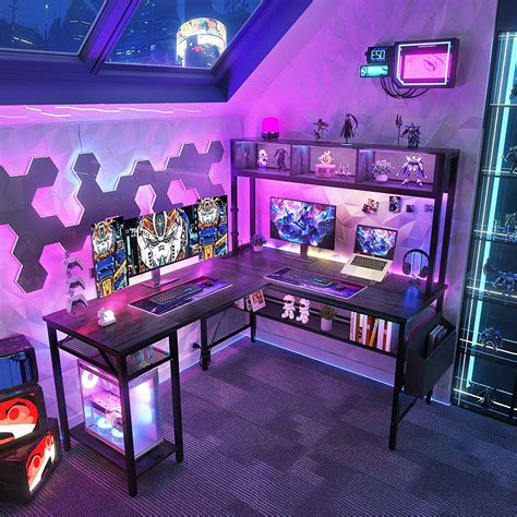 Buy Homieasy L Shaped Computer Desk with LED Strip and Power Outlets ...