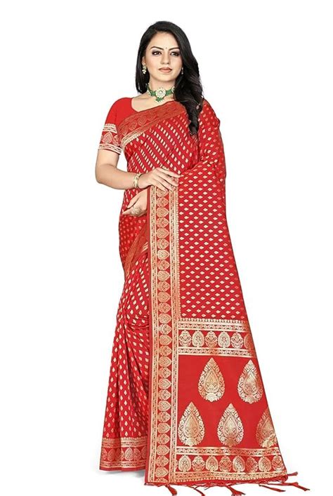 Buy PIKHAM Women's Kanjivaram Banarasi Jacquard Art Silk Saree with ...