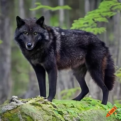 Large black timber wolf resembling a new wolf species on Craiyon