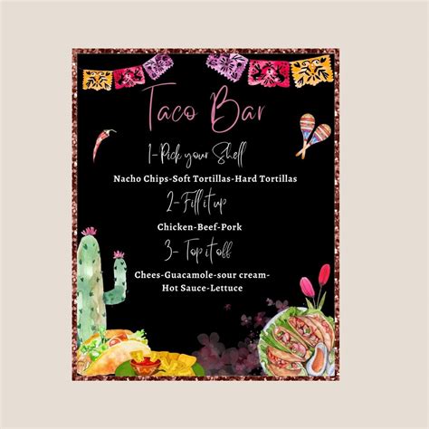 Printable and Editable Taco Bar Menu, Taco Party Menu Template, Taco ...