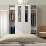 PAX / GRIMO wardrobe with sliding doors, white/clear glass white ...