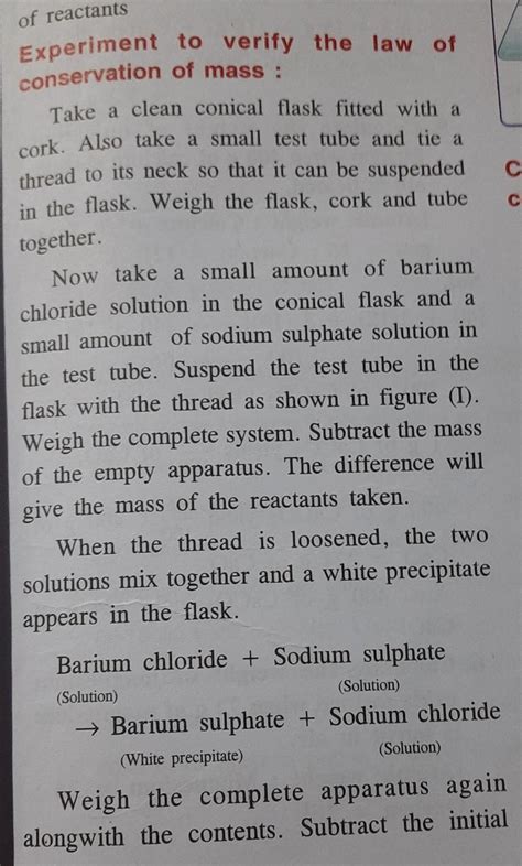 Write the law of conservation of mass and give an experiment to verify ...