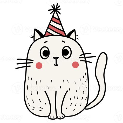 Funny stickers with cute cat in a birthday hat 13811351 PNG