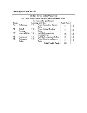 Fillable Online Learning Activity Checklist Module Seven In the ...