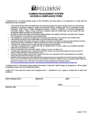 Fillable Online fullerton COMMON MANAGEMENT SYSTEM ACCESS & COMPLIANCE ...